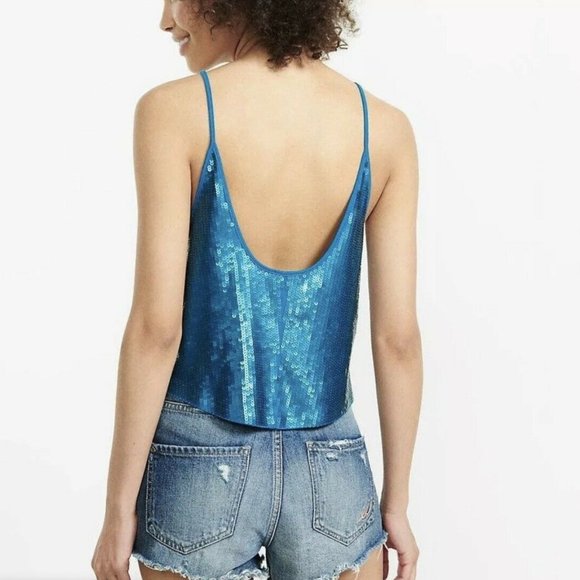 Express V-Neck Sequin Crop Tank Top XS - Picture 2 of 7